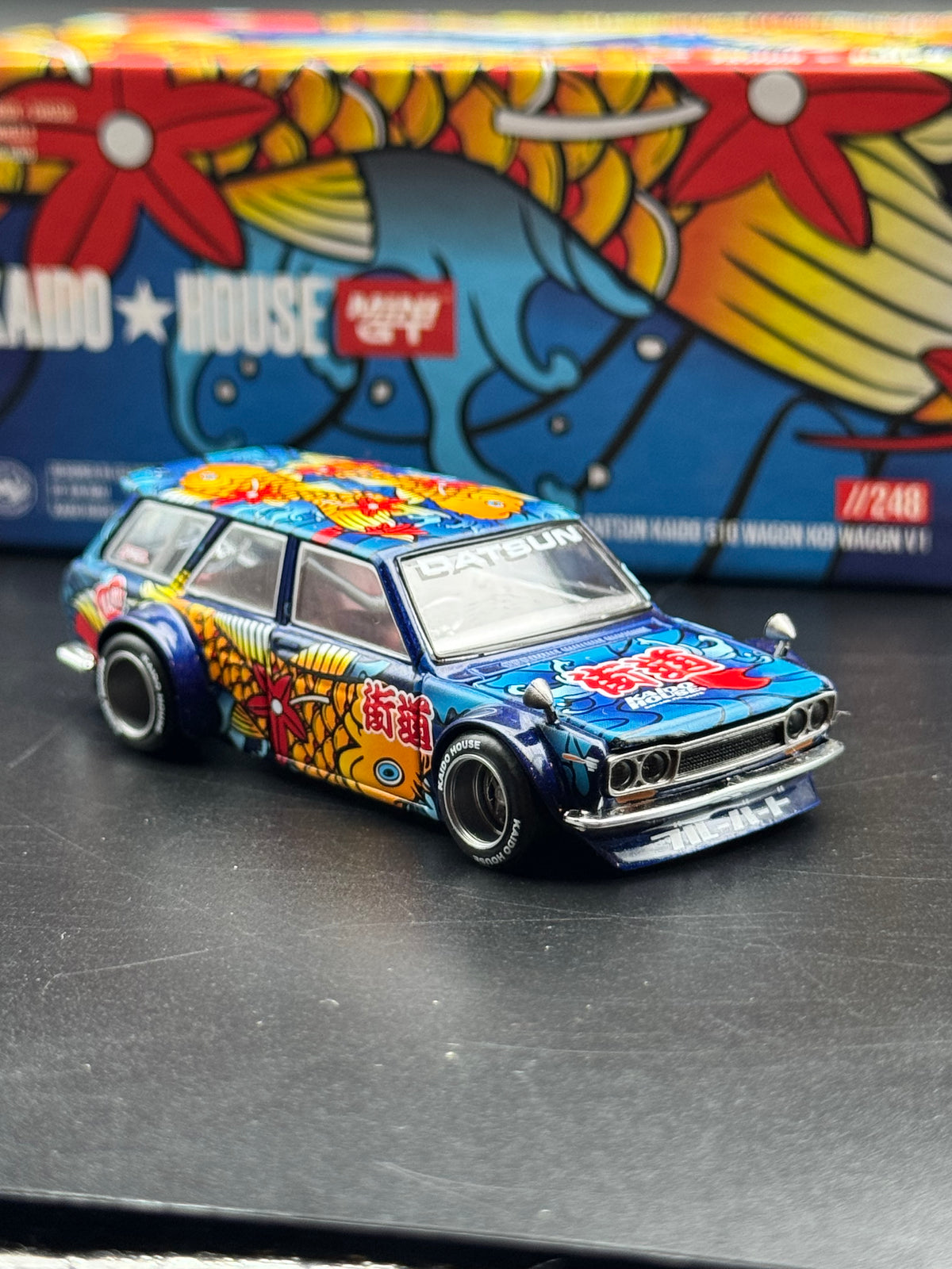Kaido House x Mini GT - Datsun KAIDO 510 Wagon Koi Wagon V1 - Blue