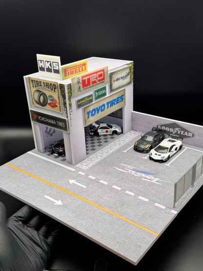 Diorama Tire Shop JDM – Station Service Multi-Marques | 1:64