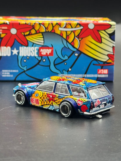 Kaido House x Mini GT - Datsun KAIDO 510 Wagon Koi Wagon V1 - Blue