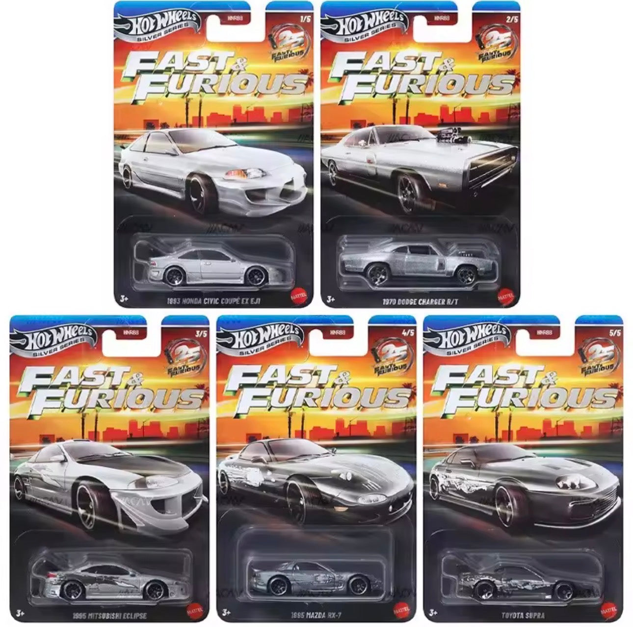Collection Hot Wheels Fast & Furious Silver Series – 25 ans ZAMAC – 1:64