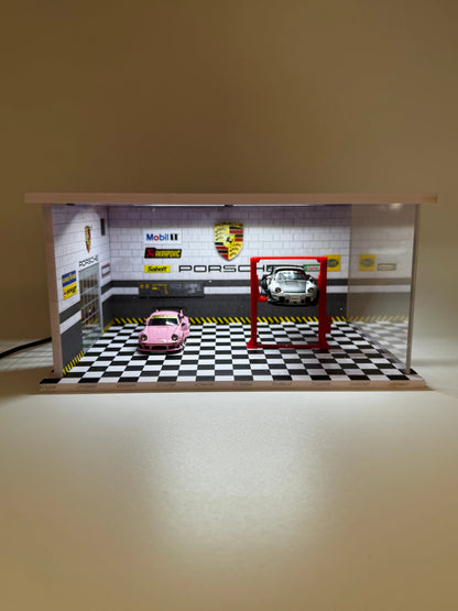 Diorama garage Porsche 1/64 éclairé LED SVRdiecast